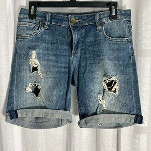 Kut from the Kloth Blue Distressed Rolled Jean Shorts